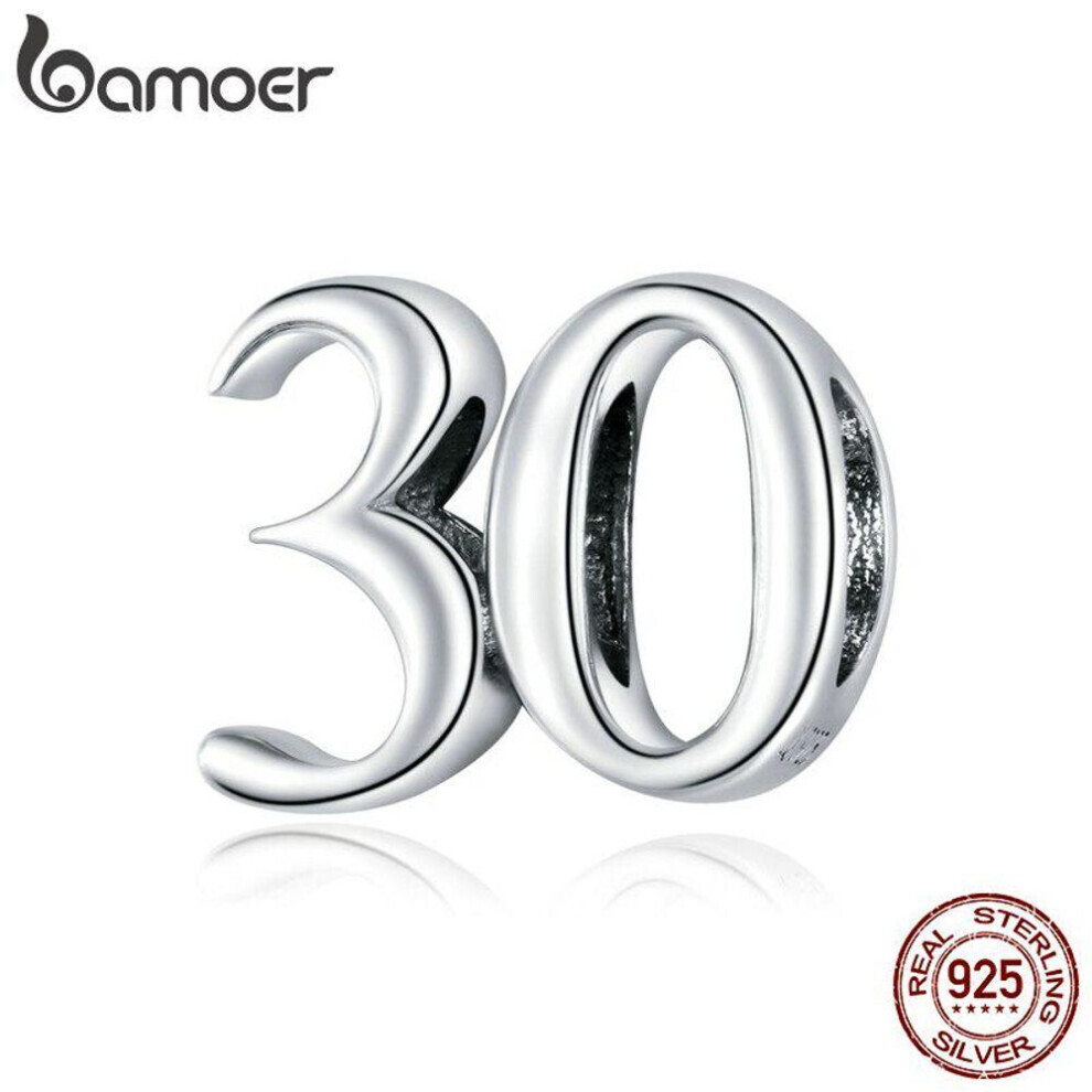 Maxpower (925 ) Bamoer Real 925 Sterling Oxidized Simple Numbers Thirty Beads Protect Metal Charm Fit Original Bracelet Silver