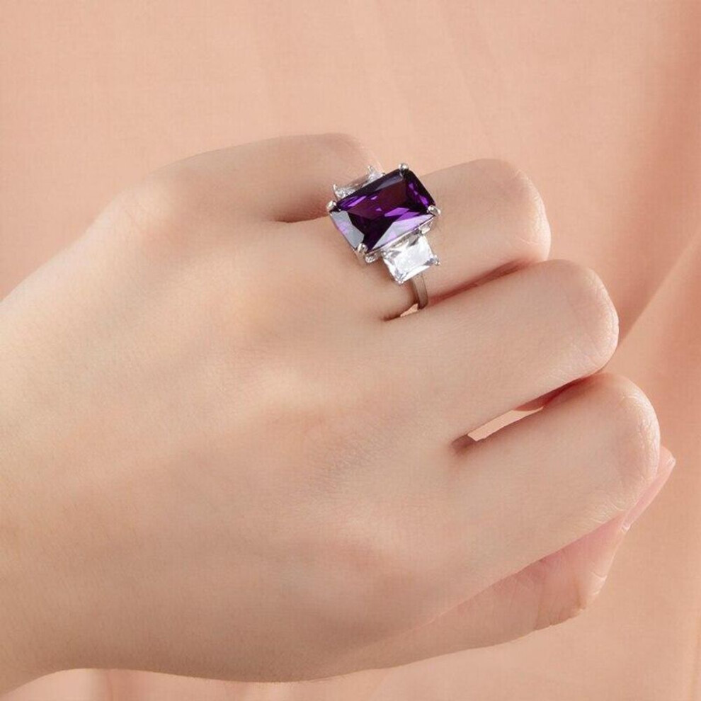 (purple, 9) Gica Gema Luxury 925 Sterling Silver Women Ring With 10*14mm Paraiba Gemstones Silver Wedding Fine Jewelry Gift
