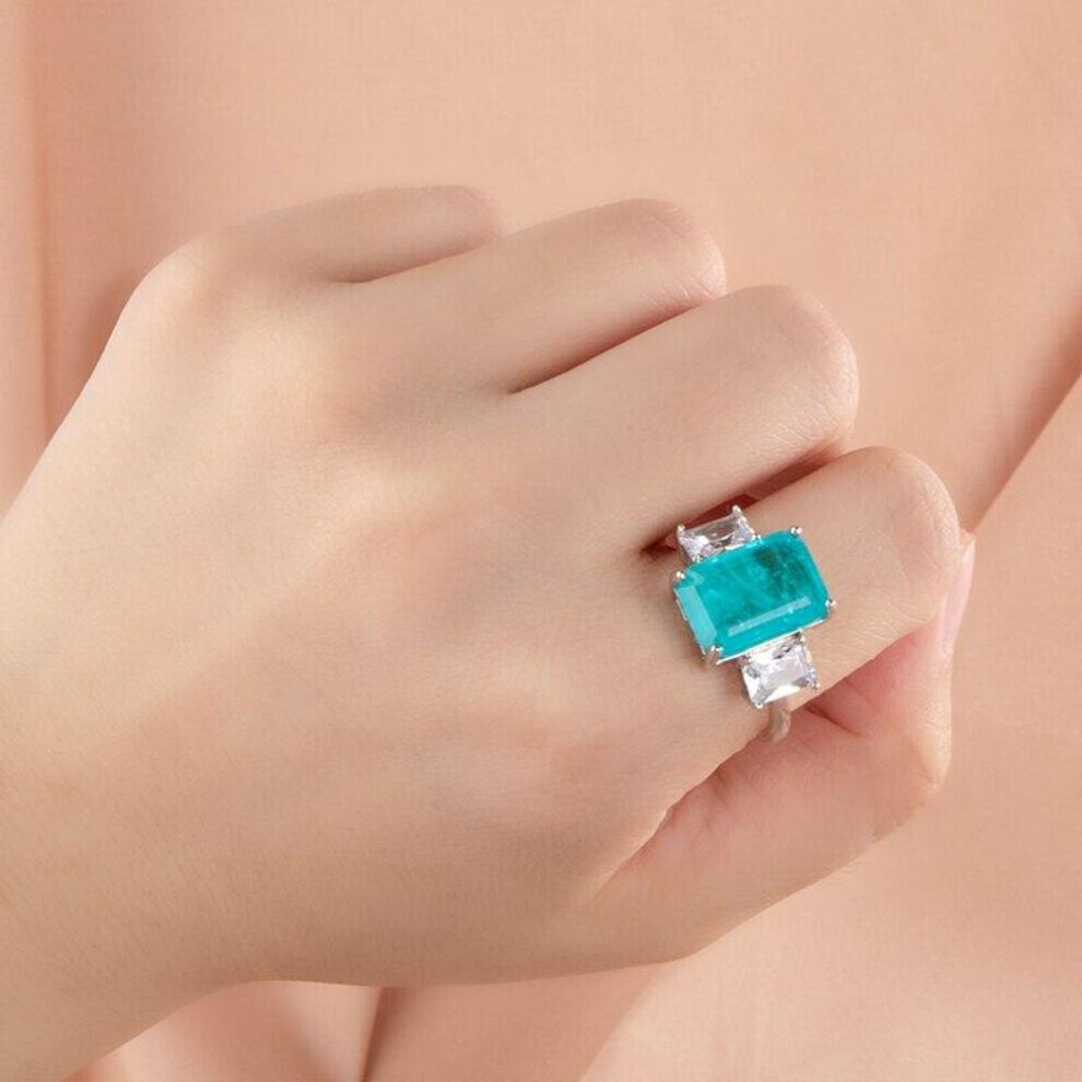 (catawba, 9) Gica Gema Luxury 925 Sterling Silver Women Ring With 10*14mm Paraiba Gemstones Silver Wedding Fine Jewelry Gift