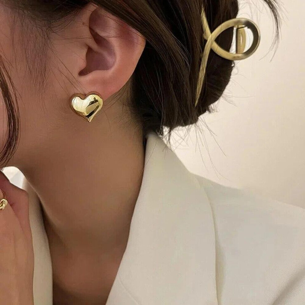 (gold) Heart Stud Earrings For Women Punk Elegant Minimalist Smooth Love Eardrops Girl Party Jewelry Couple Gifts
