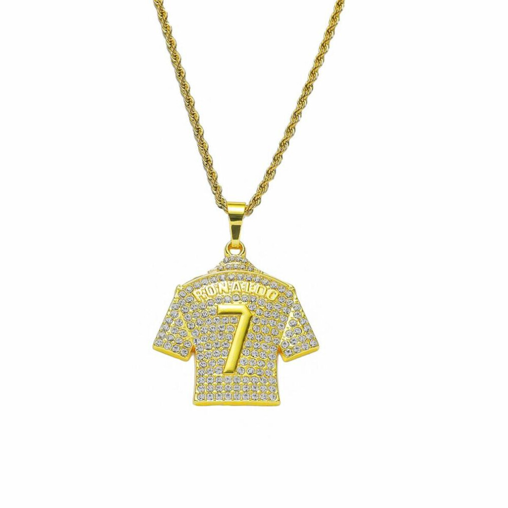 (gold) European Hip Hop Personality Trend Full Diamond No. 7 Jersey Pendant Three-dimensional Men&apos;s Necklace