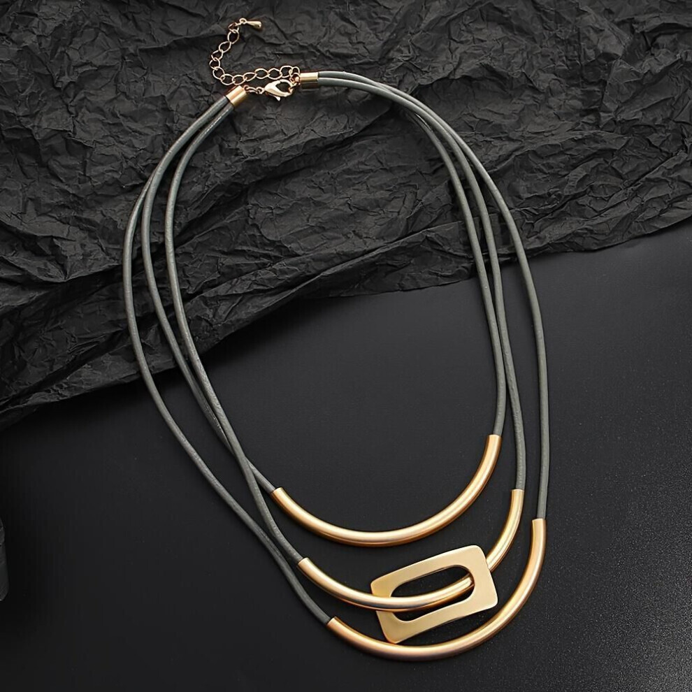 Maxpower (Gold) Boho-Chic Handcrafted Multi-Layer Faux Leather Necklace - Vintage Style Sweater Chain For Women, Perfect For Daily Wear & Parties