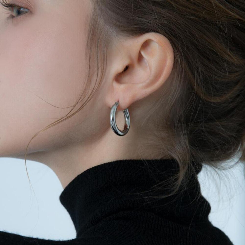 Maxpower (Silver) S925 Smooth Hoop Earrings For Women Men Punk Geometric Hoop Earrings Fine Jewelry Silver