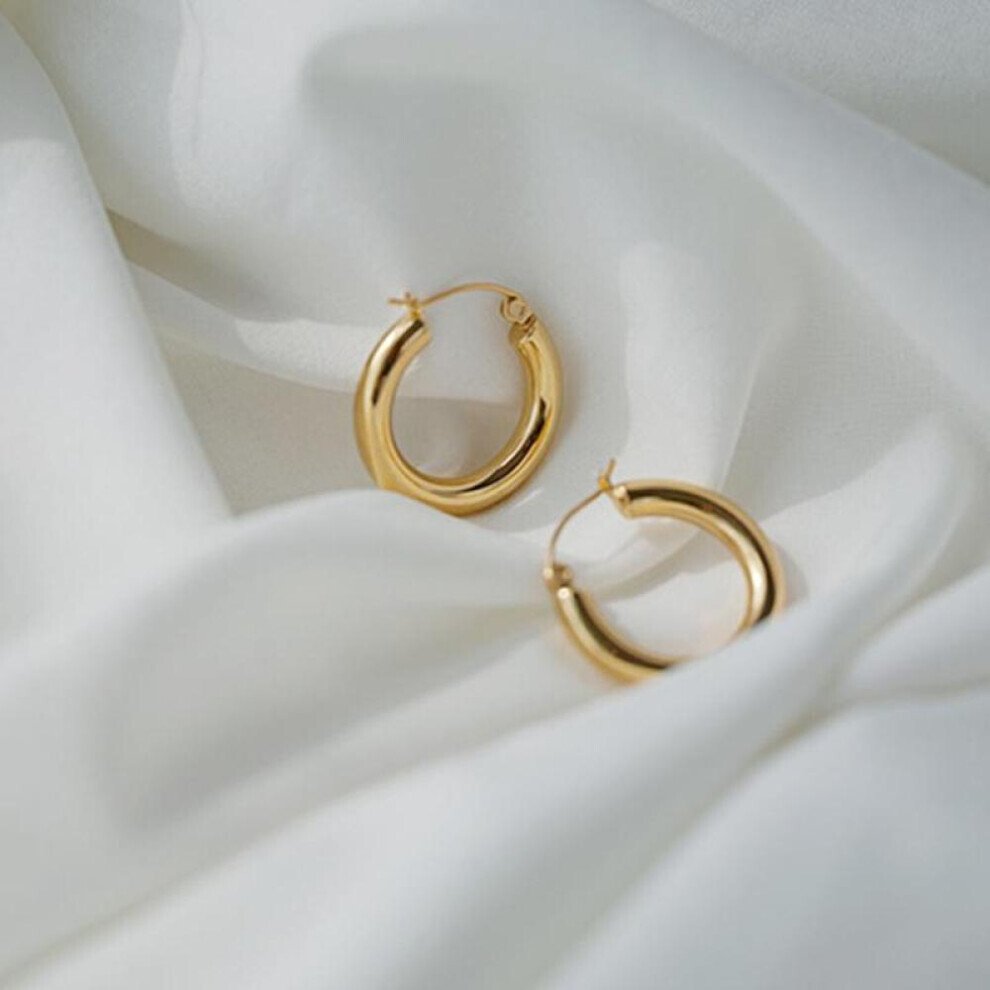 Maxpower (Gold) S925 Silver Smooth Hoop Earrings For Women Men Punk Geometric Hoop Earrings Fine Jewelry Silver,Gold