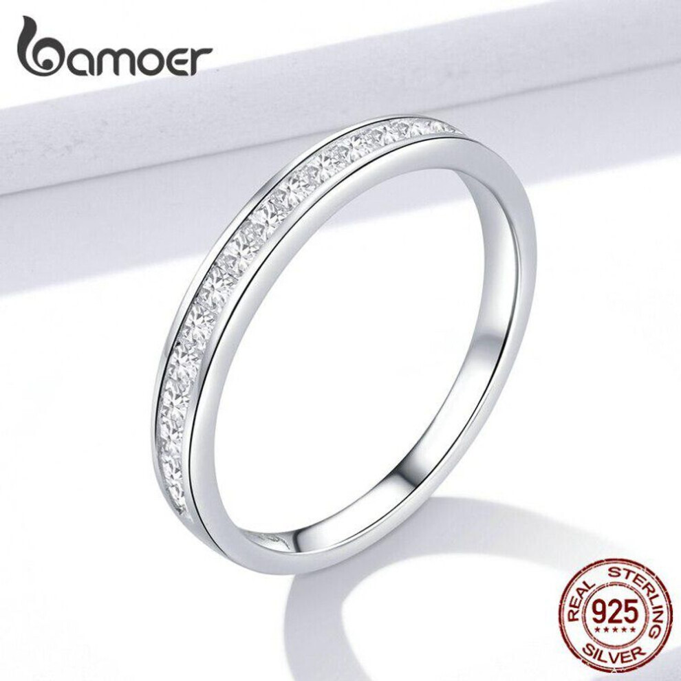 (8) Bamoer Genuine 925 Sterling Silver Aaa Zirconia Finger Rings For Women Wedding Engagement Jewelry