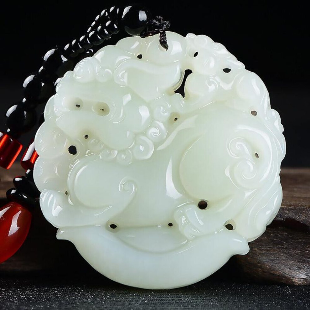 Maxpower (White) Pixiu Charms Necklace Pendant Fashion Accessories Chinese Style Natural Jade Beast Bring Lucky And Wealth Gift White