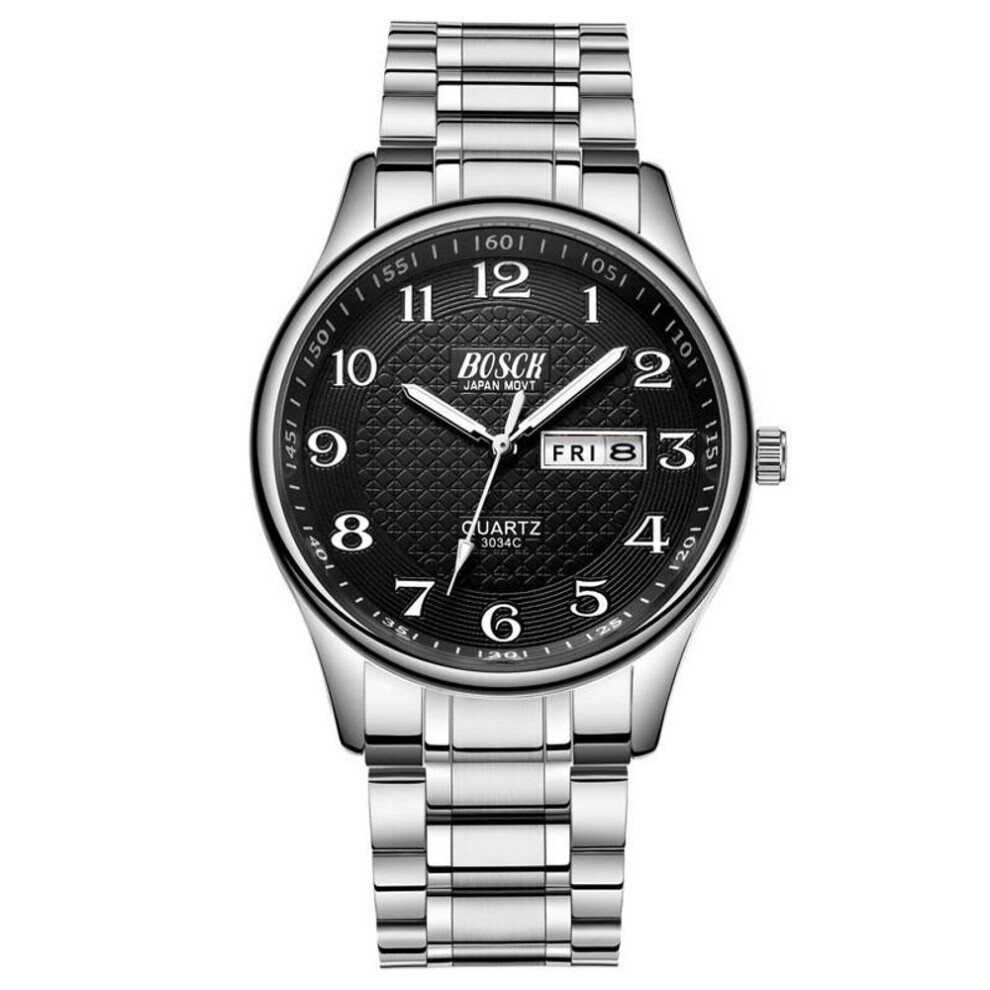 Maxpower (Black) Men's Watch Luxury Stainless Steel Watches Fashion Quartz Wristwatch Waterproof Week Date Male Clock Black