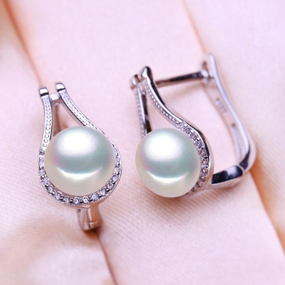 Maxpower (White) Seniko 8-9Mm Natural Freshwater Pearl Earrings Geometry Design Fashion Cubic Zirconia Clip Earrings For Women Girl Gift White