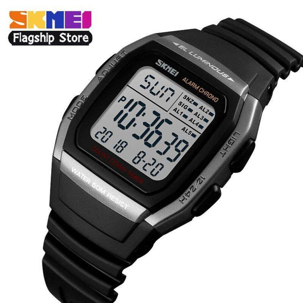 Maxpower (Silver) Skmei New Men Sports Watches Retro Multifunction Fashion Watch Square Chrono Countdown Waterproof Wristwatches 1278 Silver