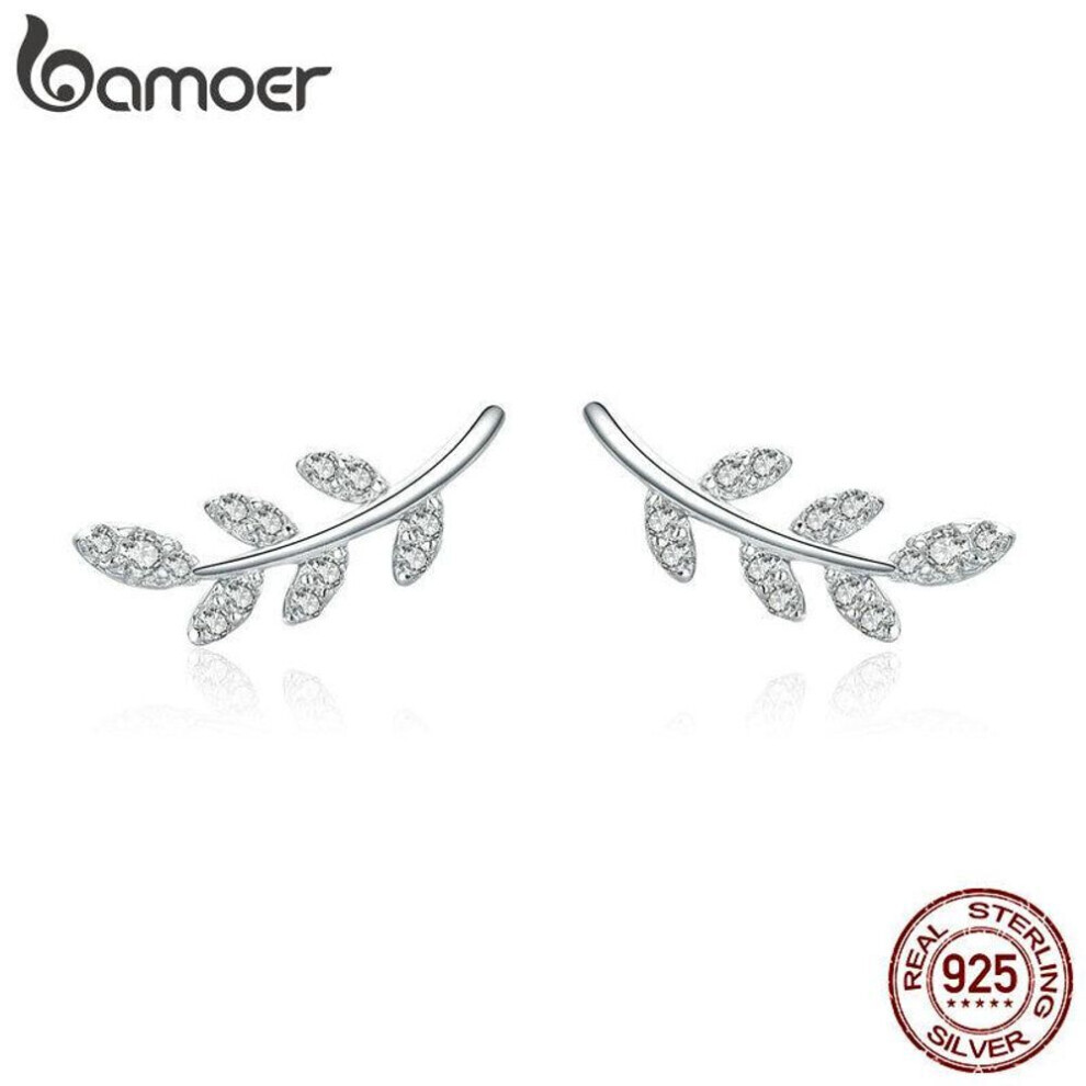 Maxpower (Bse031) Bamoer Authentic 925 Sterling Spring Leaf Leaves Clear Cz Zircon Stud Earrings Silver