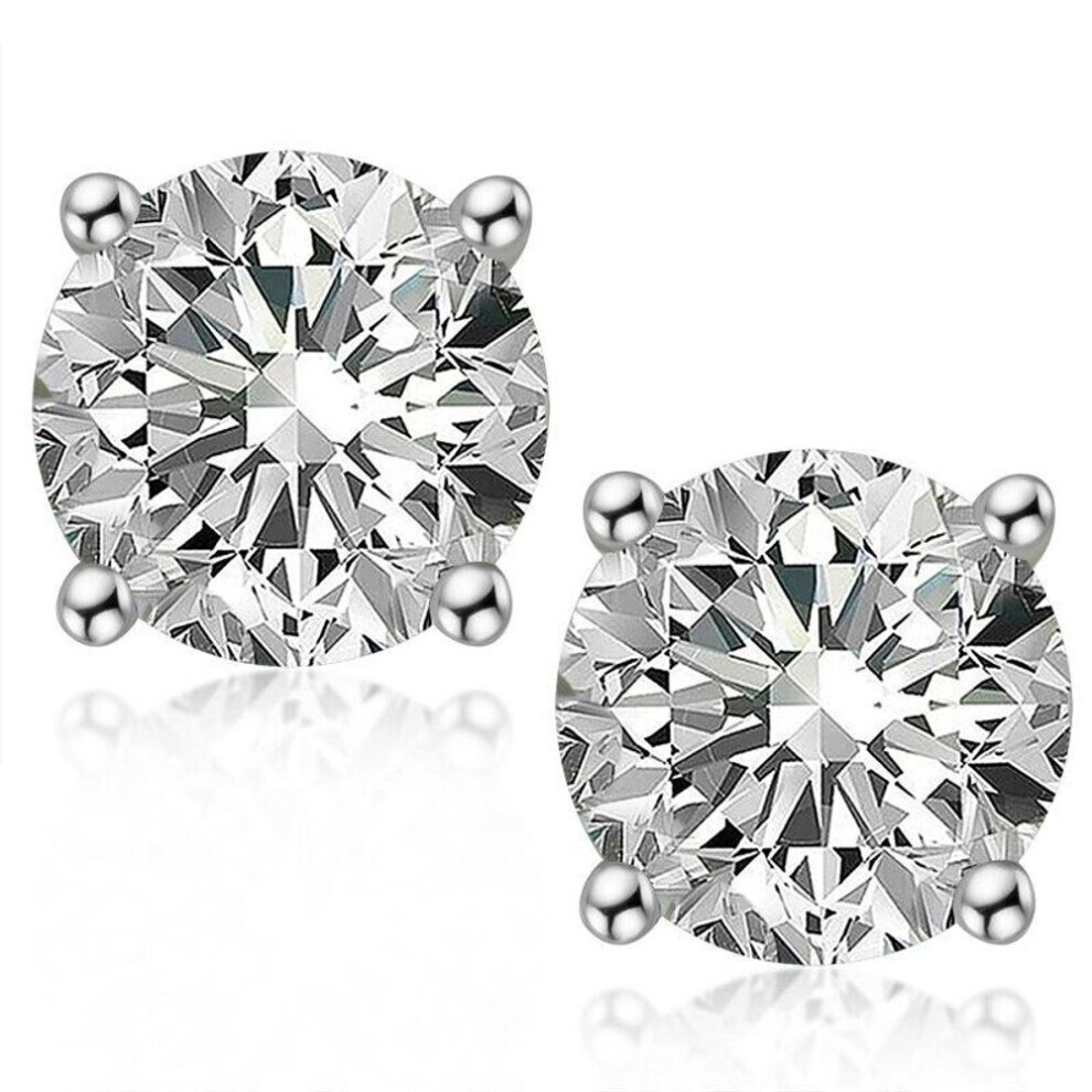 (as the picture) Round D Color 8 .0mm Moissanite Diamond Simple Four Claw Earrings For Ladies Classic 925 Sterling Silver Engagement Gift