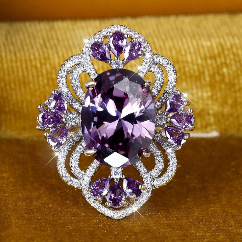 (purple) Big Purple Adjustable Open Ring For Women Luxury Engagement Wedding Jewelry For Women