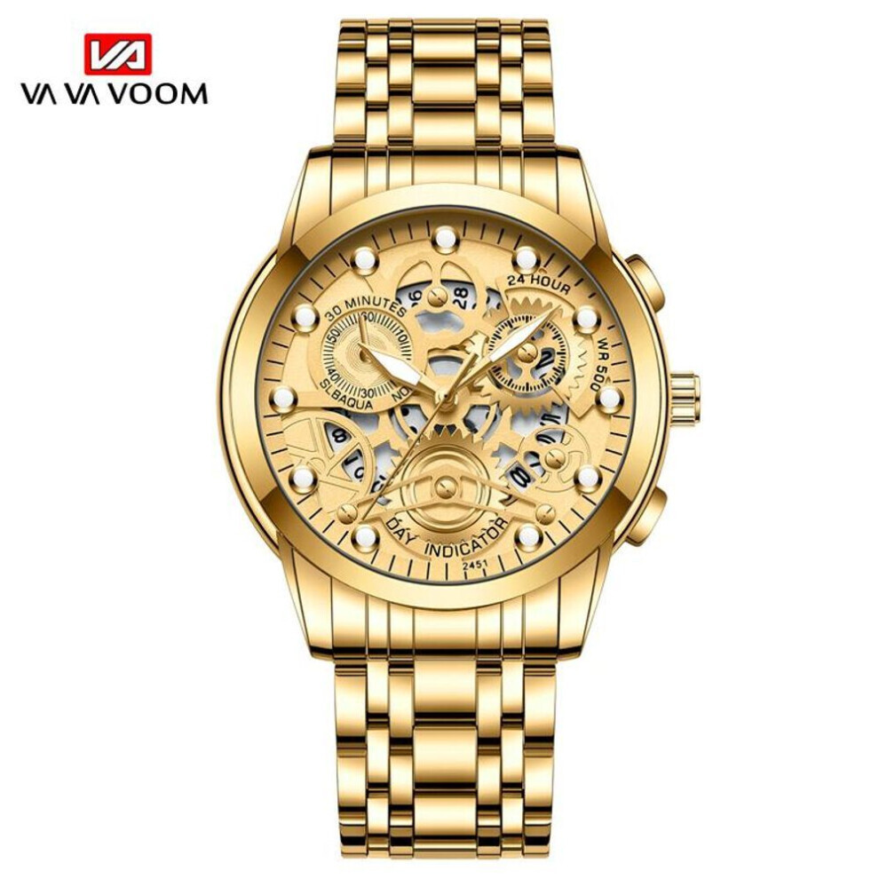 (gold, NO Packaging) Va Va Voom Luminous Quartz Watches Skeleton Fashion Watch Male Female Quartz Clock Stainless Steel Calendar Waterproof Watches Wristwatch Gift