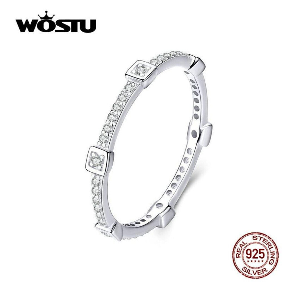 Maxpower (6) Wostu Clear Square Zircon Finger Rings 925 Sterling Rings With Shiny Round Zircon Jewelry Silver