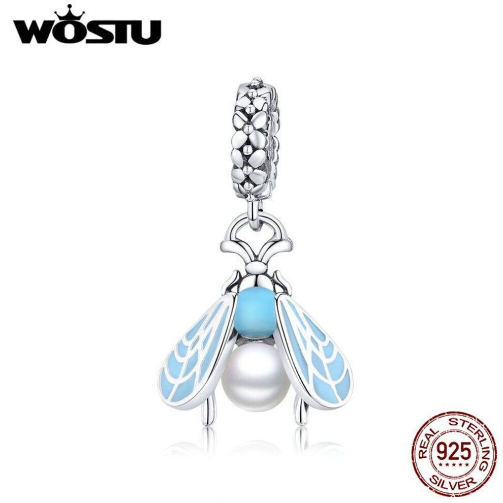 Maxpower (925 Silver) Wostu Sky Blue Enamel Charms 925 Sterling Silver Moth Shape Pendant Charms For Women Bracelets Blue,Silver