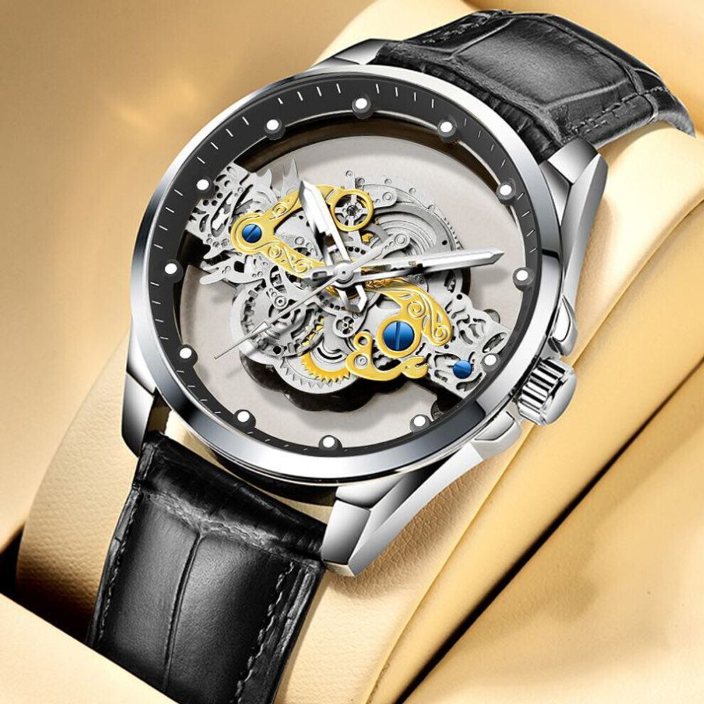 (black, 530 leather transparent [strip]) Hollow Transparent Automatic Men&apos;s Watch, Waterproof And Luminous. Foreign Trade Cross-border Delivery.
