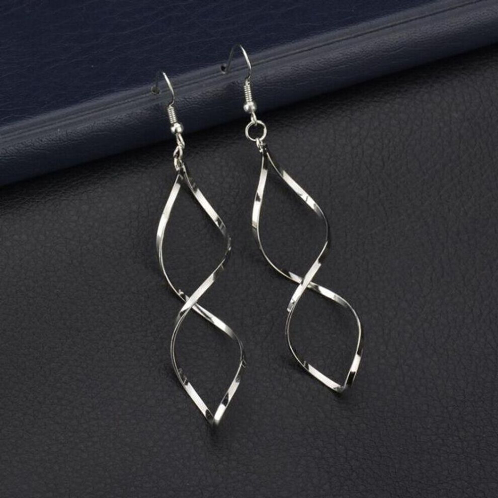 Maxpower (Silver) Hollowing Out Spiral Frame Dangling Earrings For Women Simple Korean Digital Pendant Fashion Earrigns Hanging Female Trend Ear Jewelry
