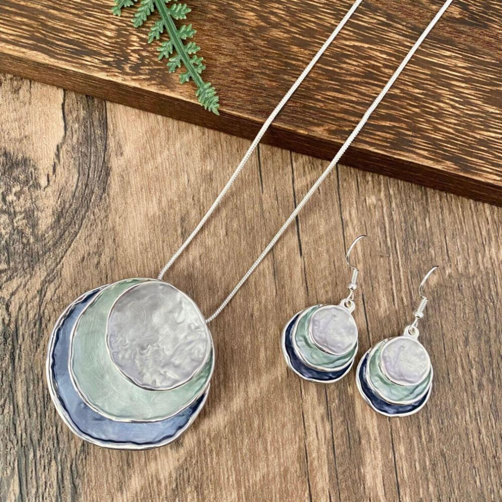 Maxpower (Khaki) 1 Pair Of Earrings + 1 Necklace Boho Style Jewelry Set Retro Plate Design Multi Colors For U To Choose Match Daily Outfits