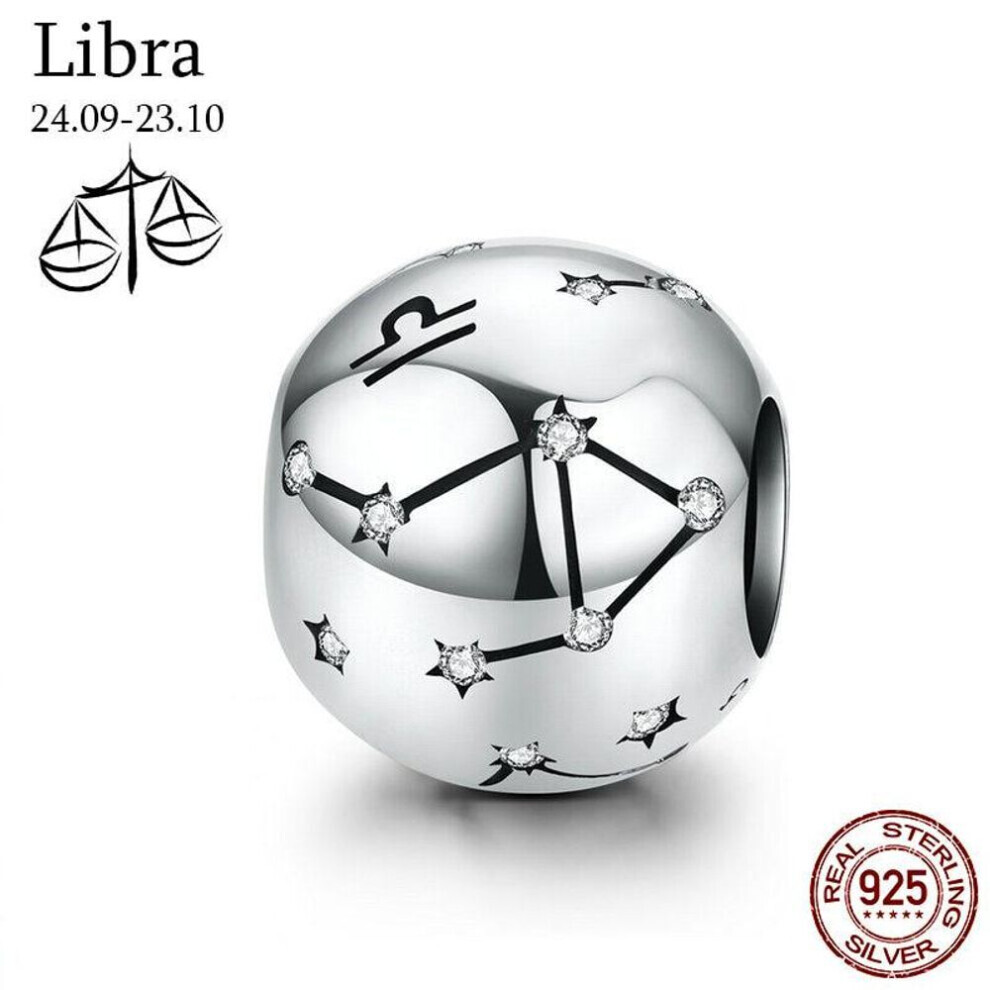 Maxpower (Libra) Bamoer Original Design 12 Constellation Zodiac Round 925 Sterling Beads Fit Bracelet Silver