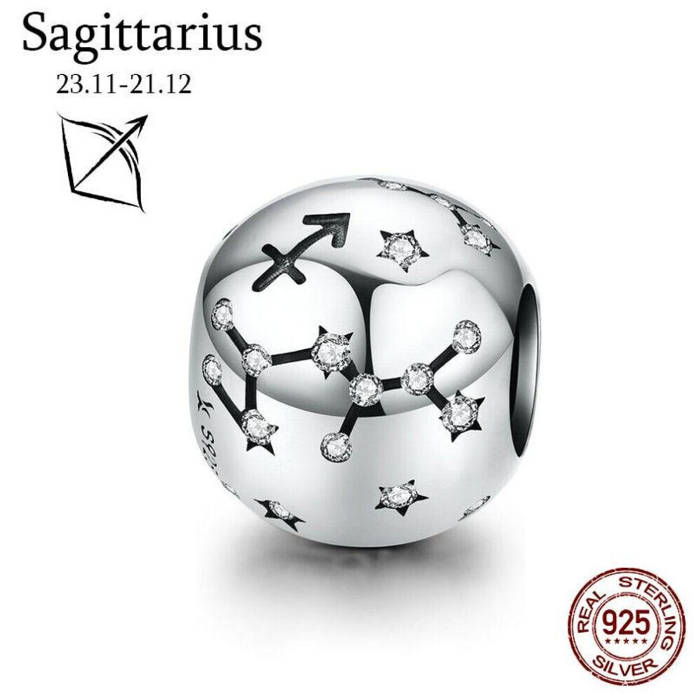 Maxpower (Sagittarius) Bamoer Original Design 12 Constellation Zodiac Round 925 Sterling Beads Fit Bracelet Silver