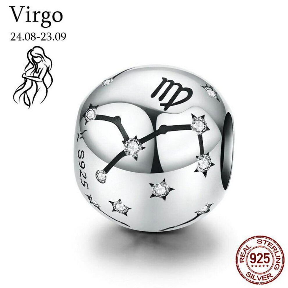 Maxpower (Virgo) Bamoer Original Design 12 Constellation Zodiac Round 925 Sterling Beads Fit Bracelet Silver