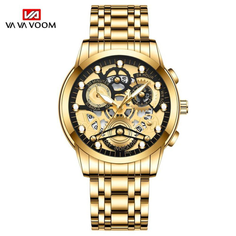 Maxpower (,Black, No Packaging) Va Va Voom Hollow Luminous Quartz Watches Skeleton Watch Men Watches Imported Movement Business Sports For Husband Gif Gold