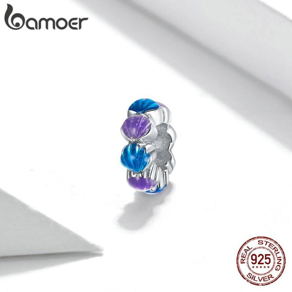 Maxpower (925 Silver) Bamoer 925 Sterling Silver Blue Purple Enamel Dream Shell Beads Charm Bead For Original 3Mm Bracelet Blue,Silver,Purple