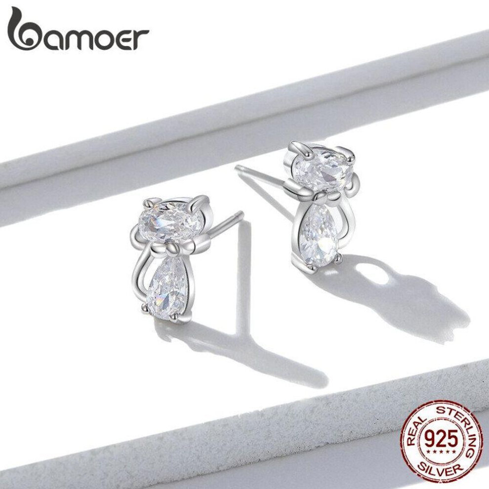 (BSE206) Bamoer Real 925 Sterling Silver Lovely Kitty Girl Earings Precious Jewelry Women Earings Gift