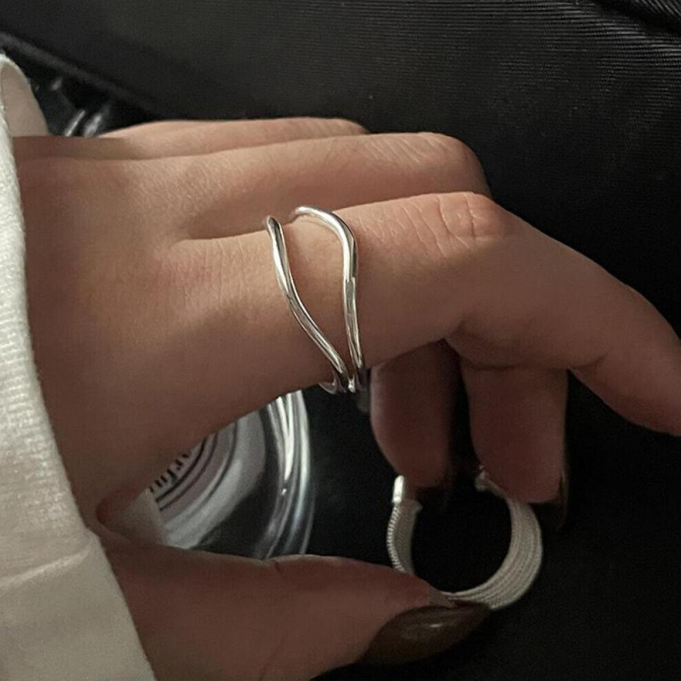 (White, Resizable) 925 Sterling Silver Unique Lines Ring For Women Jewelry Finger Adjustable Open Vintage Ring For Party Birthday Gift