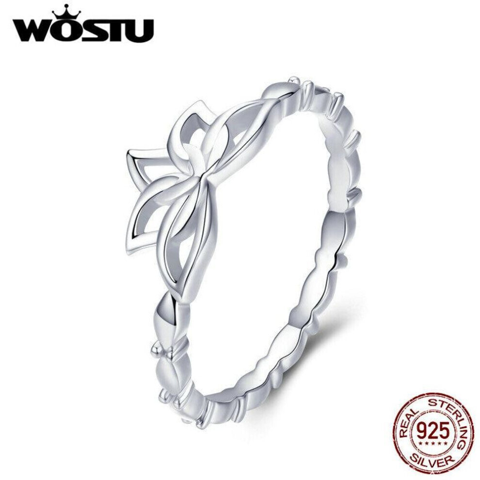 (8) Wostu New Collection 925 Sterling Silver Lotus Flower Rings For Women Wedding Elegant Ring