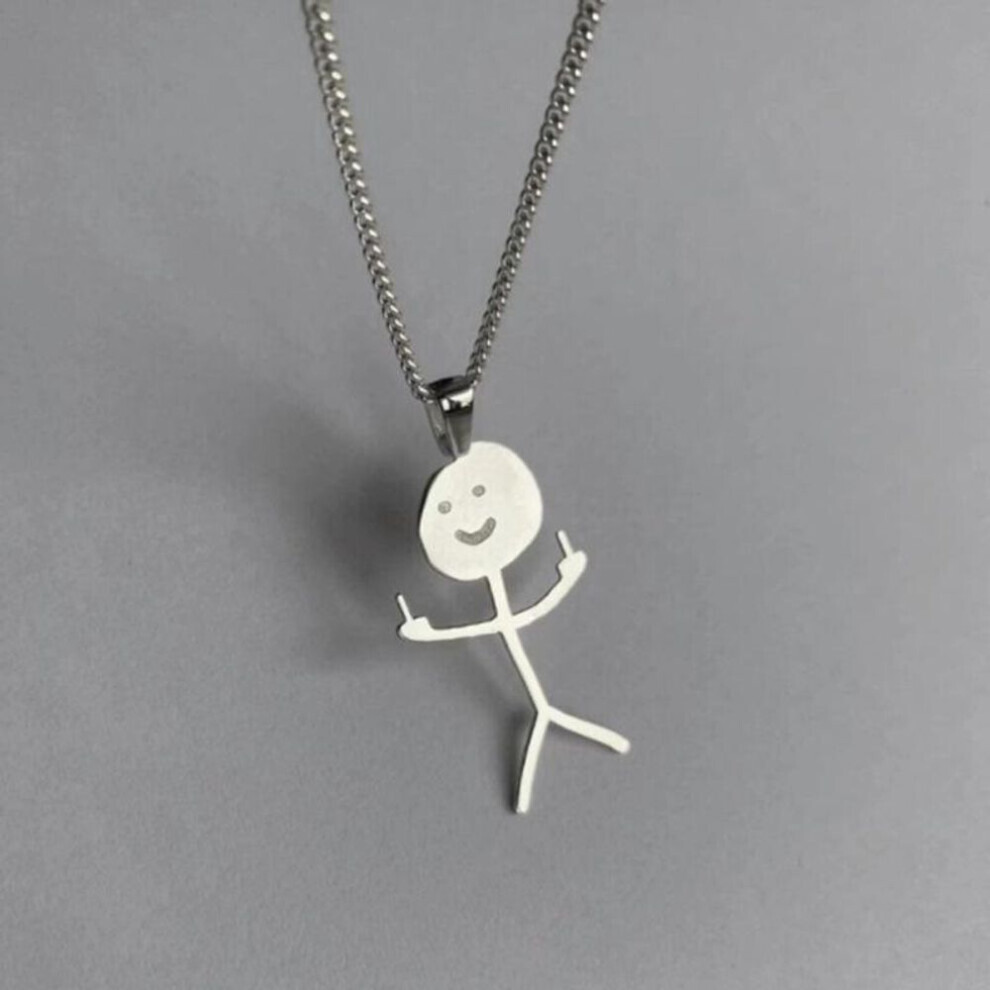 (silver) Fashion Hip Hop Funny Doodle Pendant Necklace For Man Woman Stickman Middle Finger Rock Punk Necklace Party Jewelry