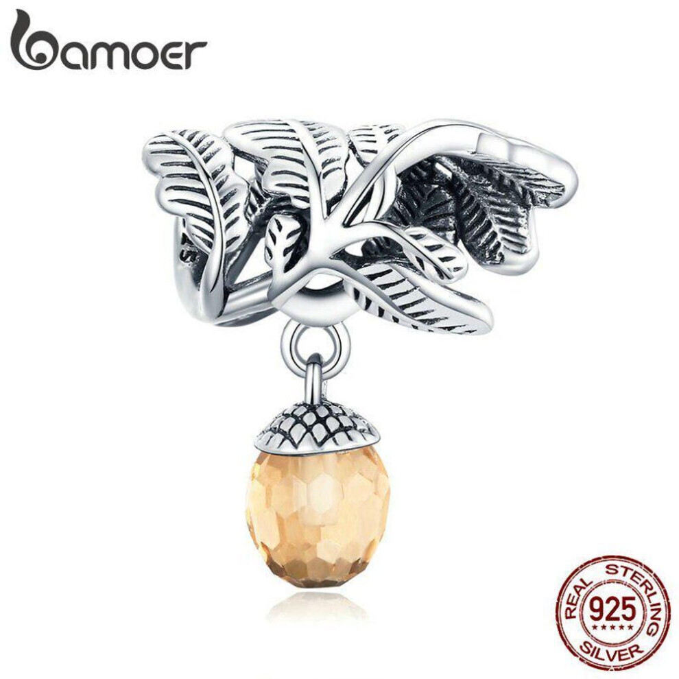 Maxpower (D) Bamoer 925 Sterling Silver Golden Autumn Series Pendant Cute Squirrel Pumpkin Elegant Ginkgo Maple Leave Charm Bead For Original Bracelet Fine Jew