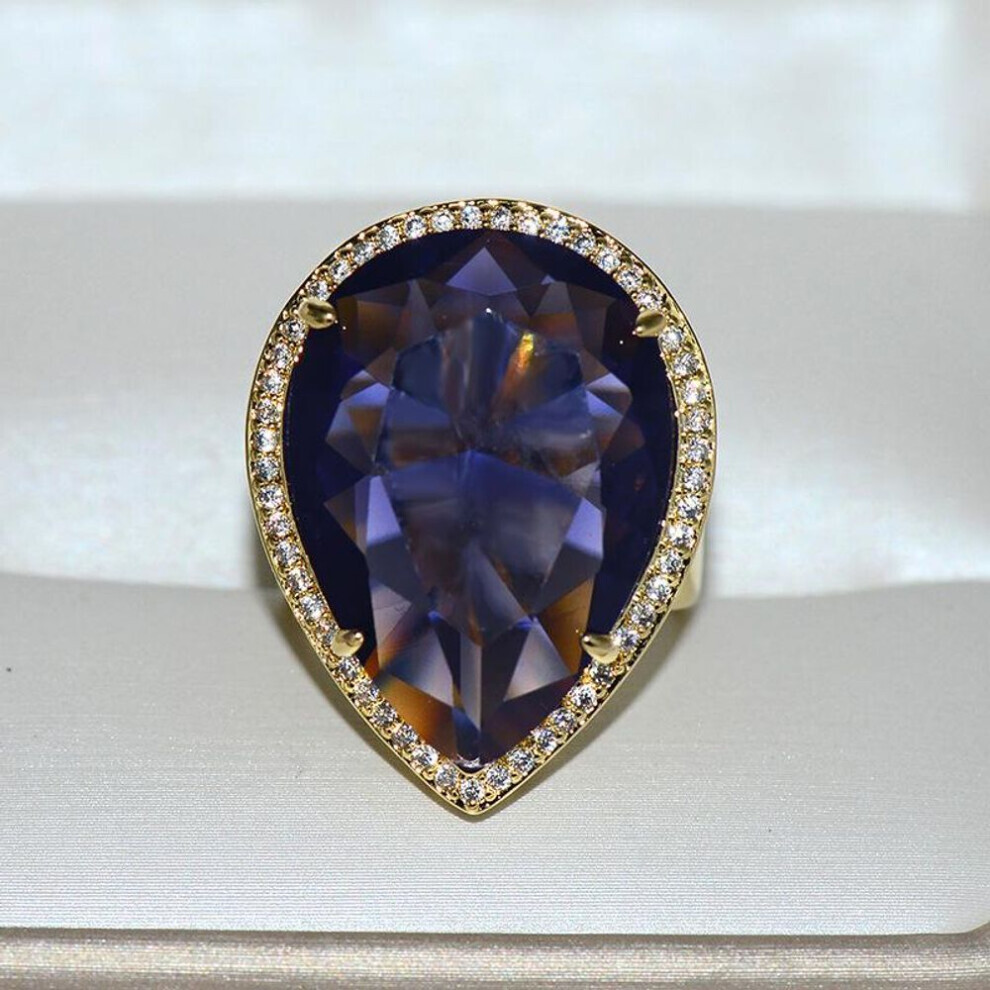 (purple, 7) Bella Box Water Drop Shape Green Vintage Ring For Women Charm Wedding Engagement Fine Jewelry New Trendy