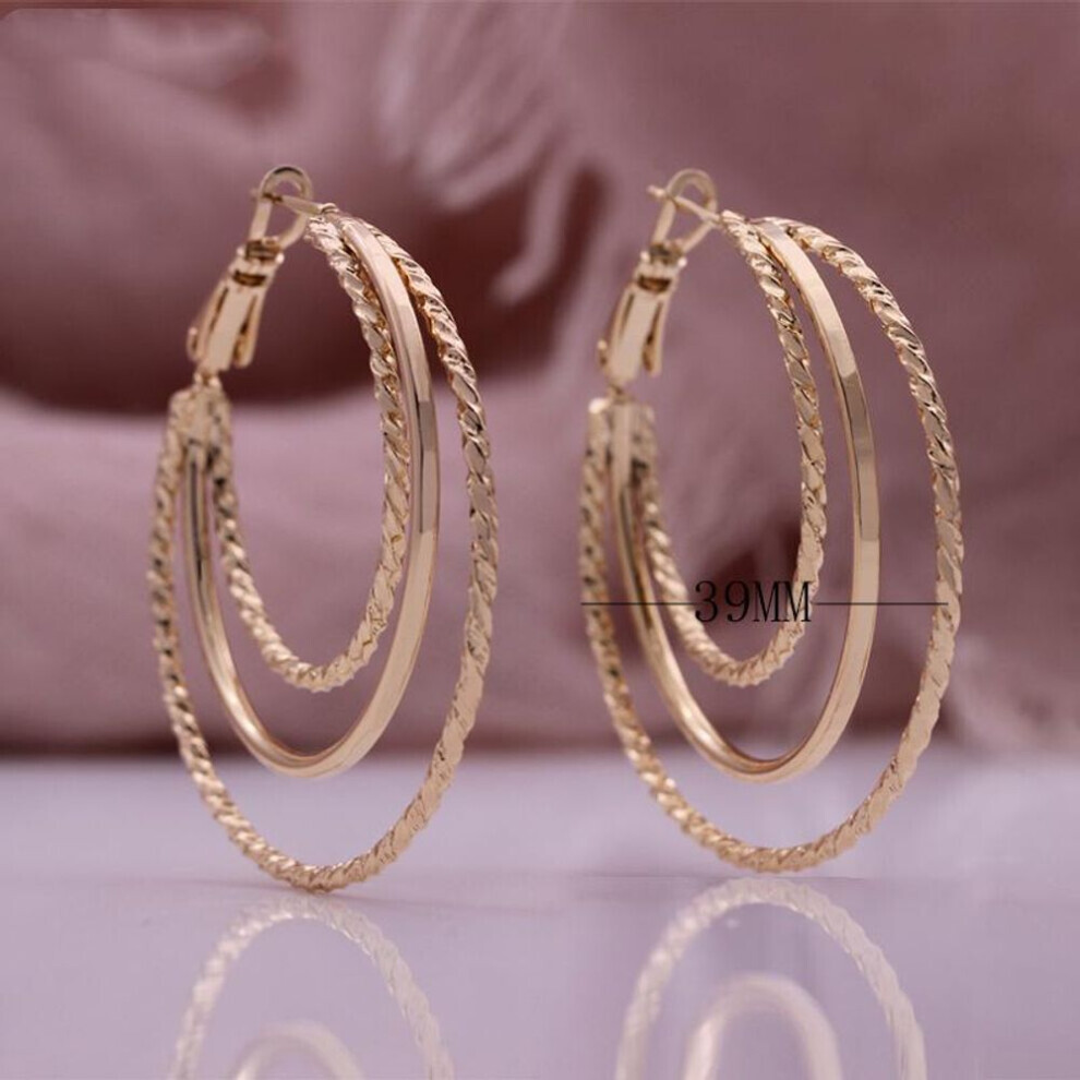 Maxpower (Rose 3.9Cm) Large Hoop Earrings Trendy Fashionable Personalized Magazine Style Exaggerated Circle Punk Style Earrings Gold