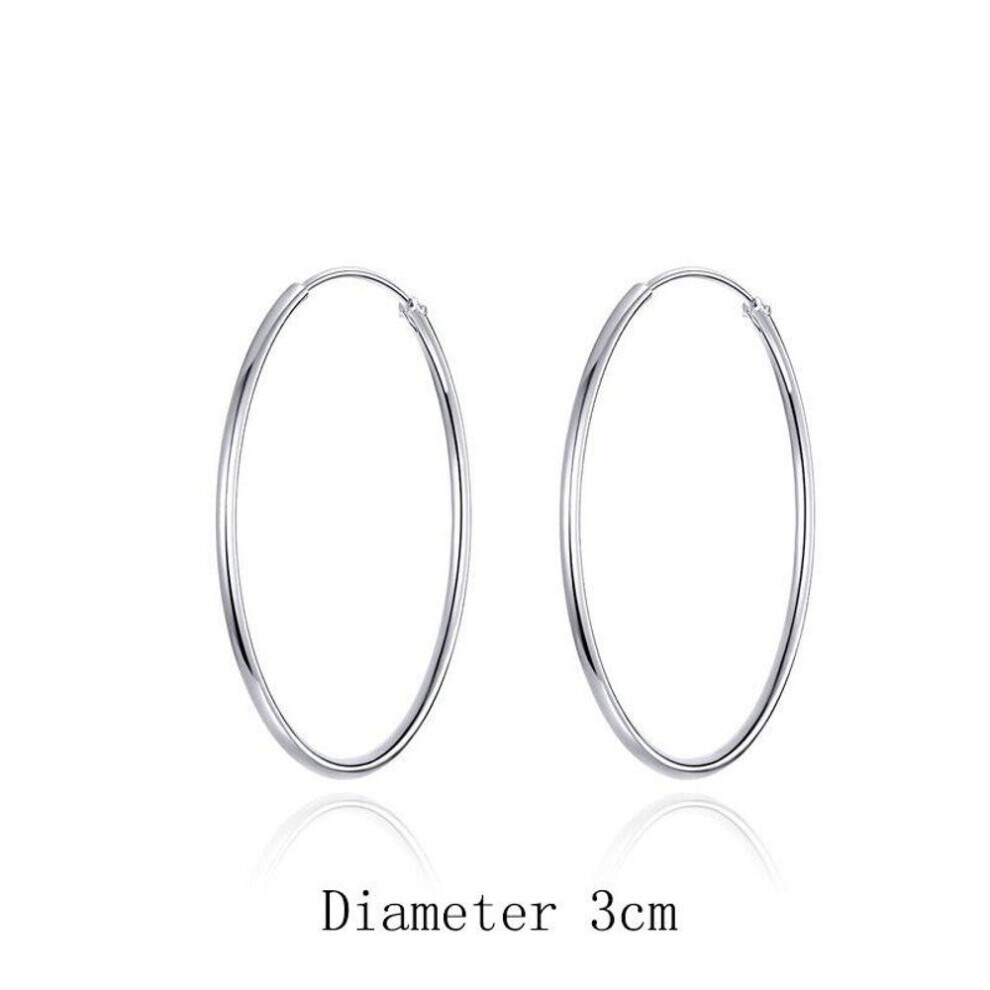 Maxpower (Diameter 3Cm) Wostu 925 Sterling Big Circle Hoop Earrings Minimalist Simple Round Earrings For Women Silver
