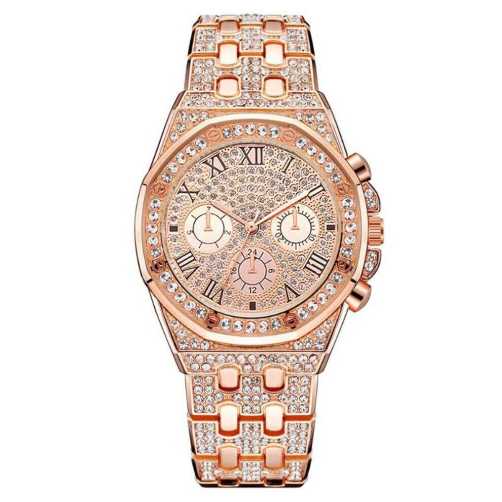 (rose gold) Top Brand Luxury Men&apos;s Quartz Watches Fashion Diamond Man&apos;s Wristwatches Best Gifts Clock For Husband,family,friend