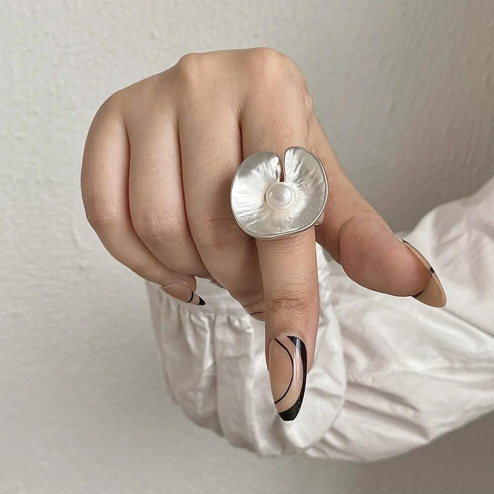 Maxpower (As The Picture) Allyes Minimalist Geometric Chunky Color Rings For Women Men Trend Matte Adjustable Elastic Rope Finger Ring Jewelry Gift Silver