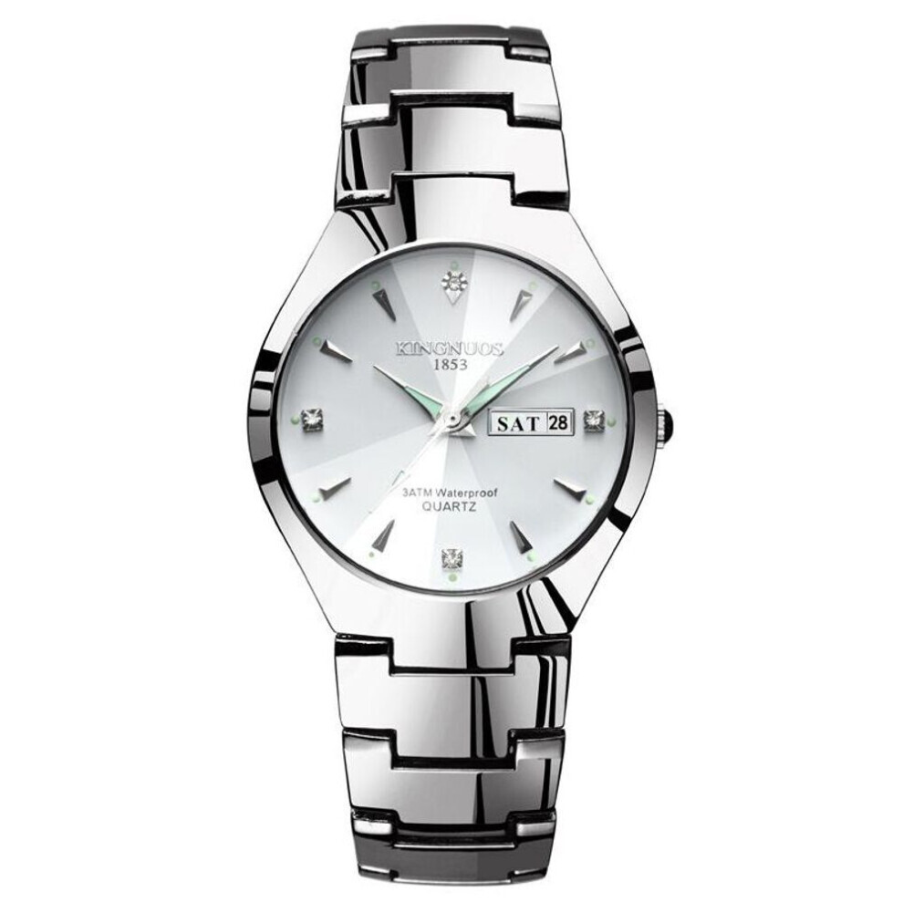 Maxpower (Silver) Fashion Men Business Quartz Wristwatch Casual Watches Date Calendar Male Watch Rhinestone Luminous Silver