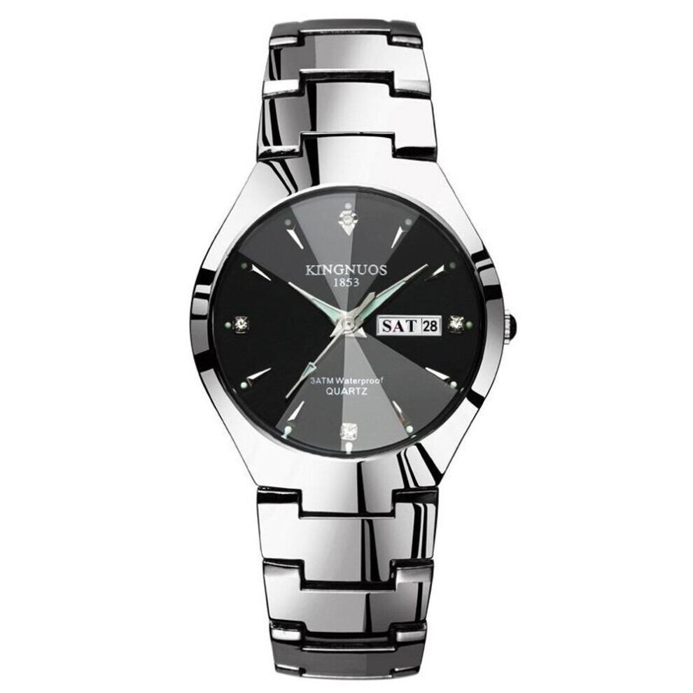 Maxpower (Silver,) Fashion Men Business Quartz Wristwatch Casual Watches Date Calendar Male Watch Rhinestone Luminous Black