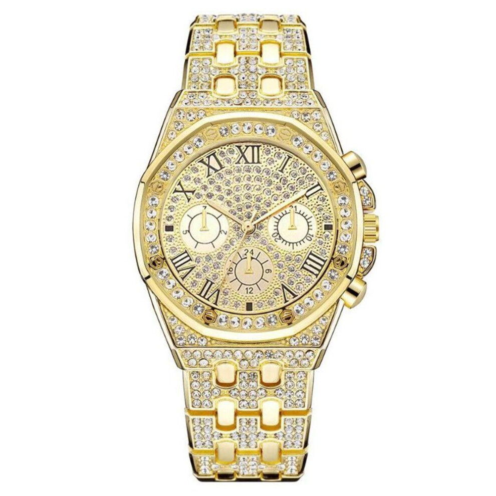 (golden) Top Brand Luxury Men&apos;s Quartz Watches Fashion Diamond Man&apos;s Wristwatches Best Gifts Clock For Husband,family,friend
