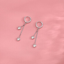 (Silver) Double Tassel Heart Drop Earrings For Women