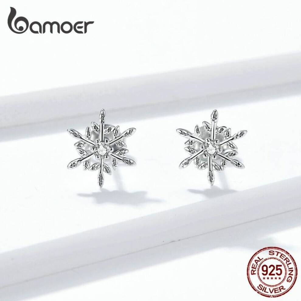 Maxpower (925 ) Bamoer 925 Sterling Sparkling Zircon Earring Unique Snowflakes Earring Stud For Women Romantic Winter Jewelry Gift Silver