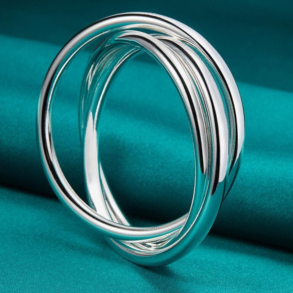 Maxpower (Md020) 925 Sterling Smooth Three Round Ring Bangles Bracelet For Women Charm Fashion Jewelry Silver