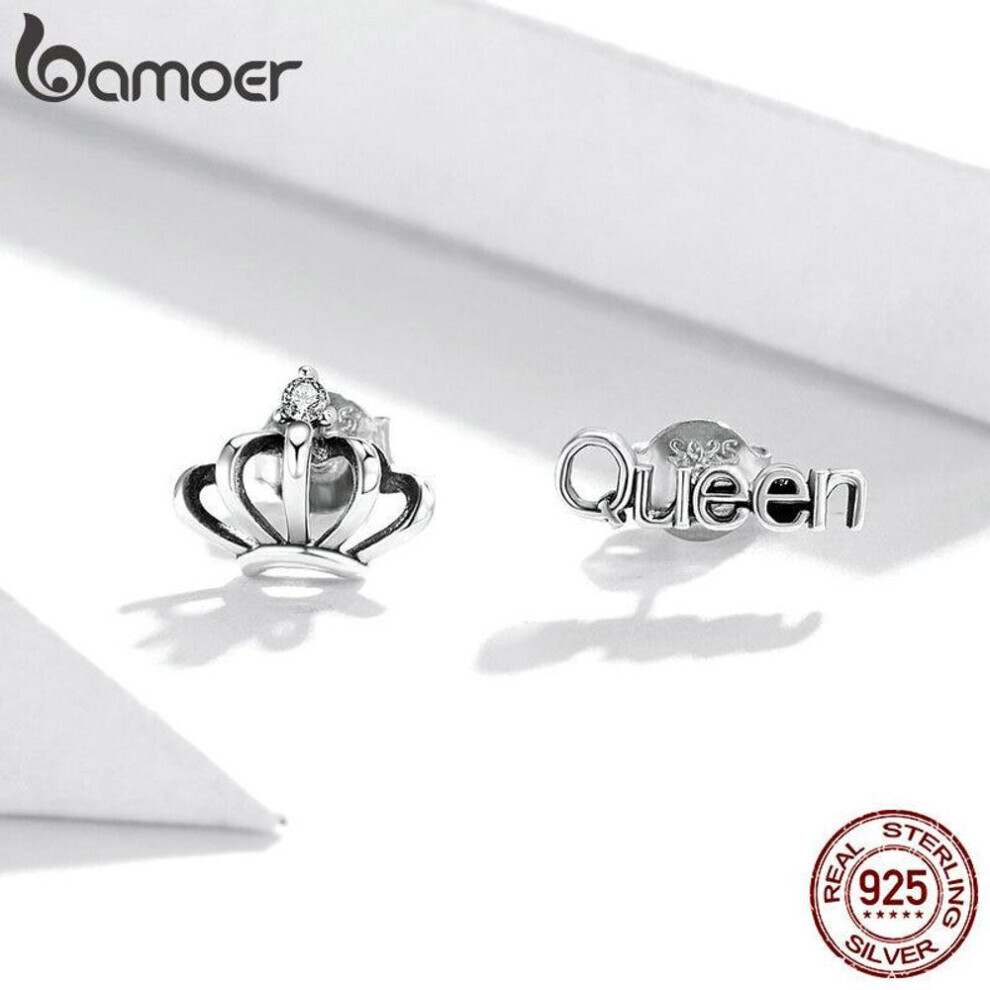 Maxpower (925 ) Bamoer Simple Crown Oxidized Stud Earrings For Women 925 Sterling Ear Pins Jewelry Silver