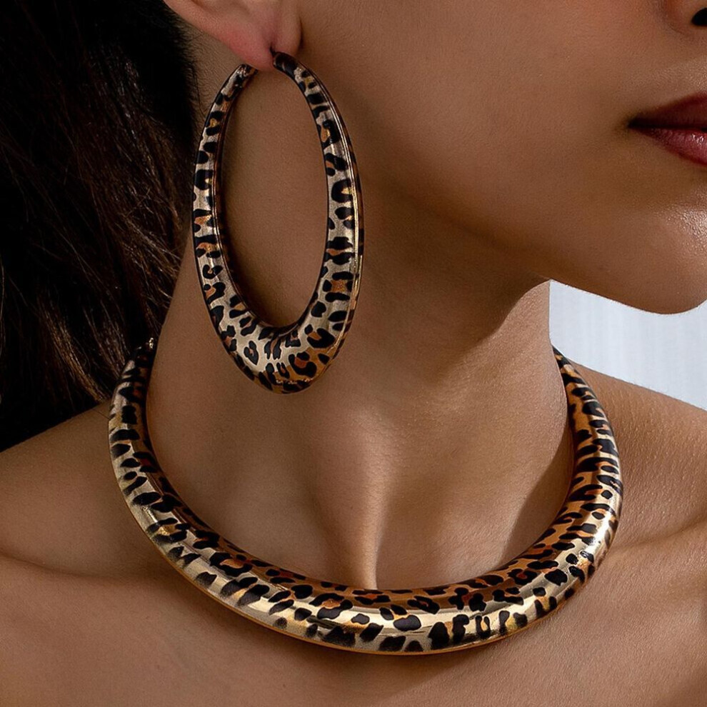 Maxpower (As The Picture) Fashionable Trendy Spicy Girl Style Exaggerated Earrings Geometric Leopard Pattern Milard Women's Earrings Necklace Set Not,Specified