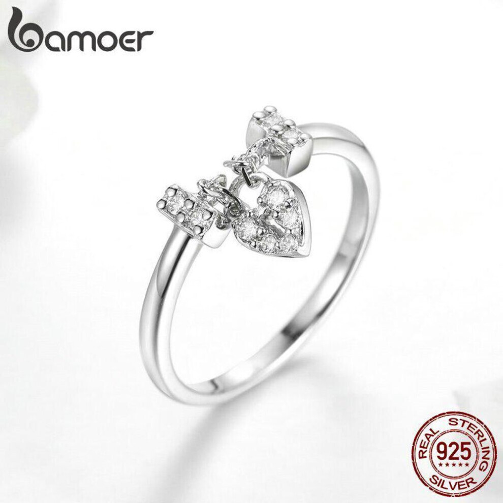 Maxpower (Scr466) Bamoer Genuine 925 Sterling Love Heart Lock Luminous Cz Wedding Rings Silver