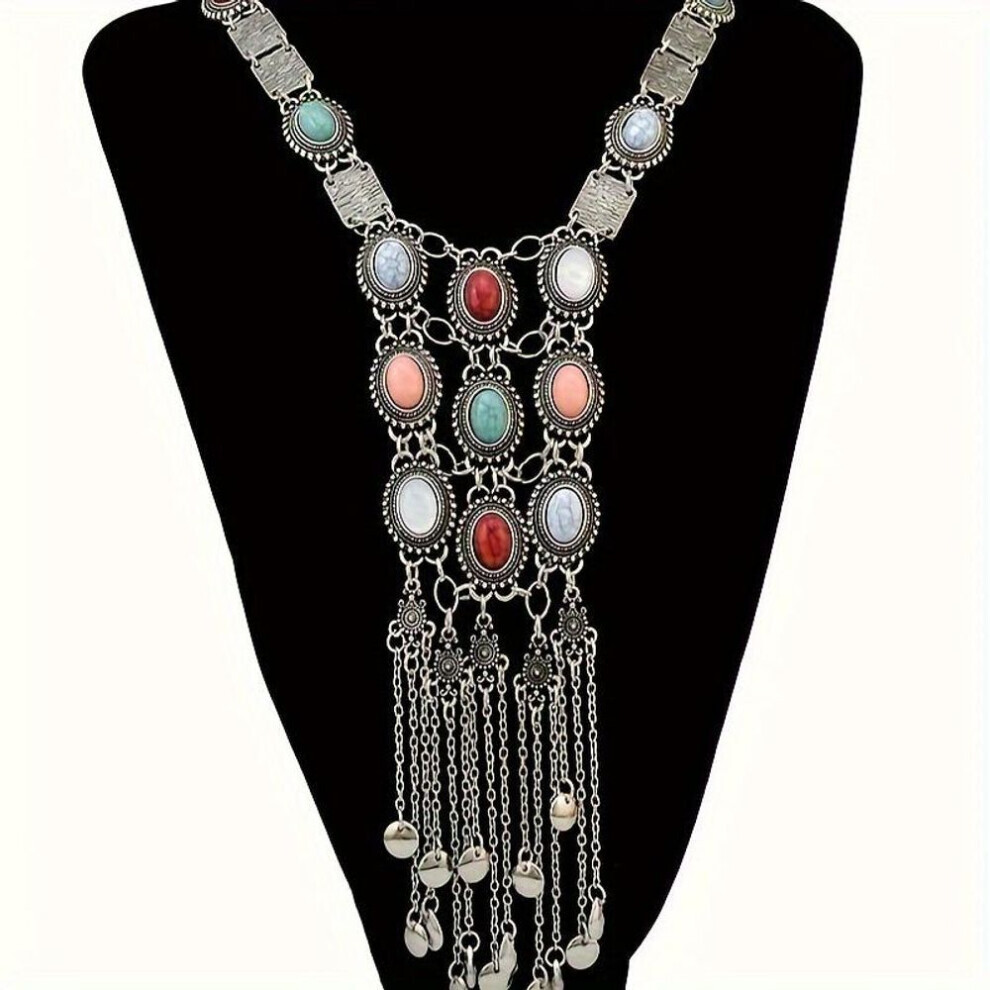 (as the picture) Retro Ethnic Style Long Tassel Sweater Chain Exaggerated Women&apos;s Bohemian Chain