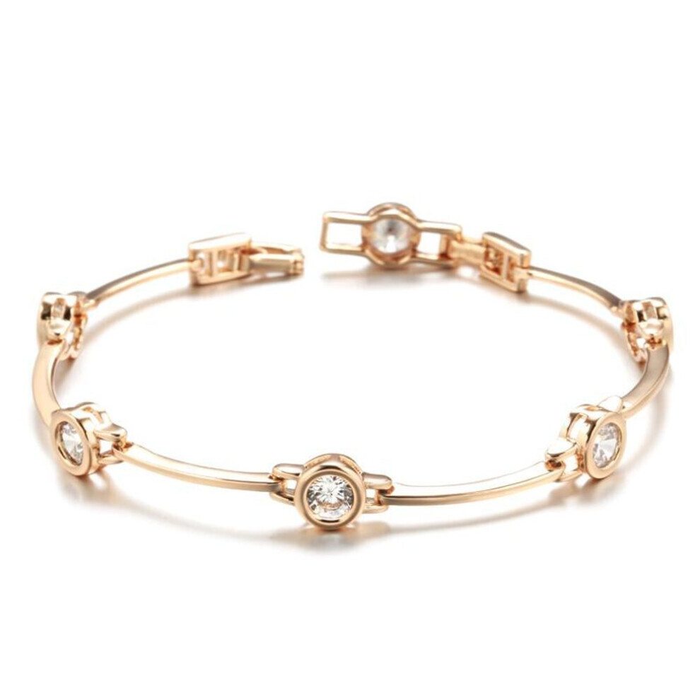 Maxpower (As The Picture) Round White Zircon Gold Plated Slender Bracelets Smooth Connect Fashion Women Bracelets Wedding Party Accessories White,Gold