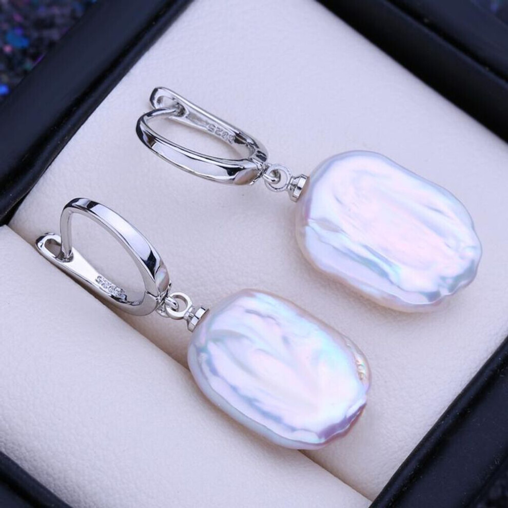 (white) Lsooyh Natural Freshwater White Big Baroque Pearl Earrings For Women Fashion Cultured Pearls Long Earrings