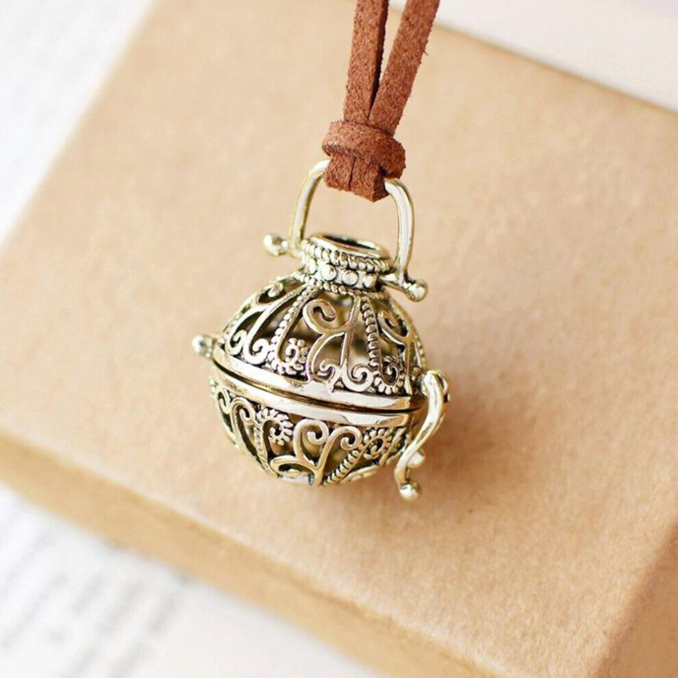 (gold) Hollow Brass Open Locket Classic Cage Necklace Box Essential Oil Fragrance Aromatherapy Diffuser